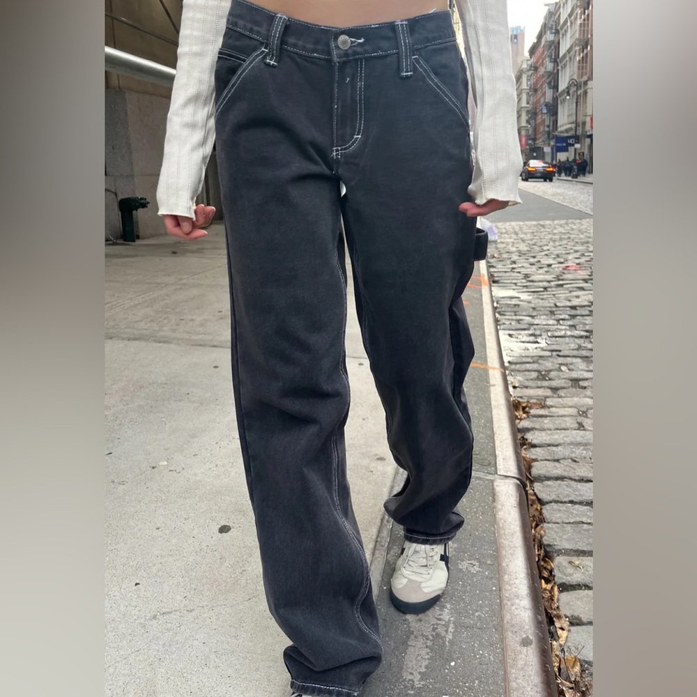 Black Cargo Jeans with White Stitching
